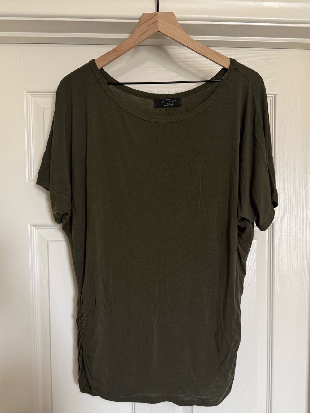 Made By Johnny MBJ XL Olive Green Ruched Side Dolman Tunic Top